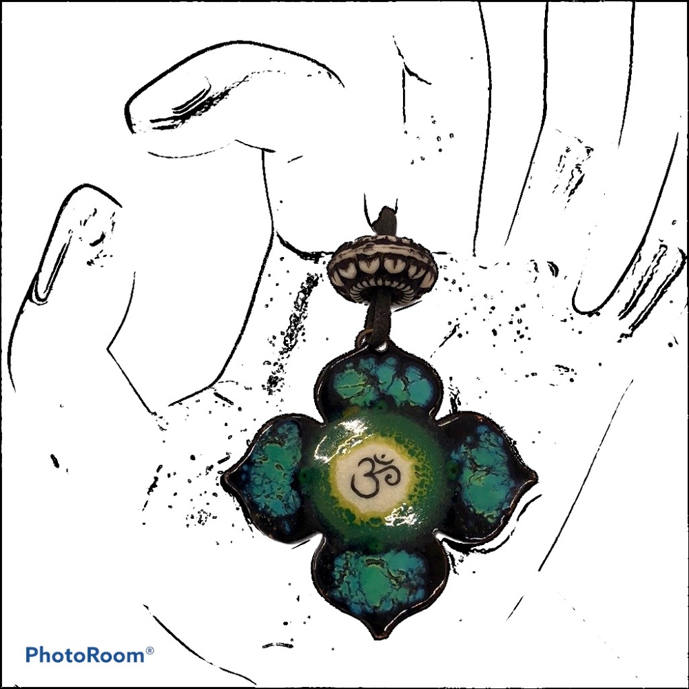 Ohm copper enameled, flame painted pendant on cord